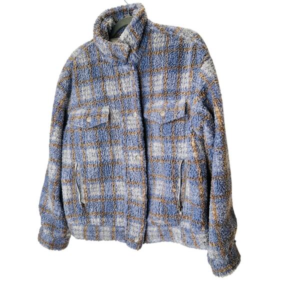 We The Free Fuzzy Loop Stitch Ivory Blue Tan Mock Neck Zip Jacket XS - Picture 3 of 14